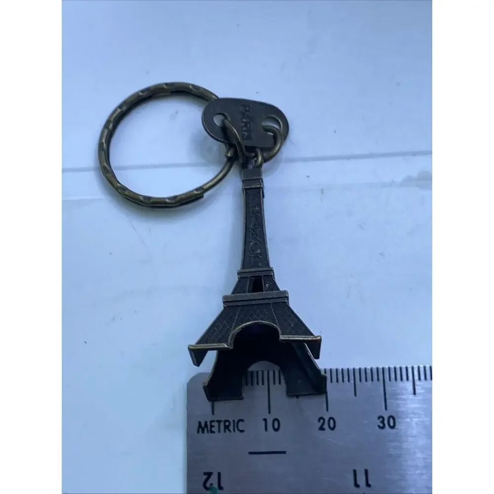 Vintage Paris France Eiffel Tower Keychain Brass Tone